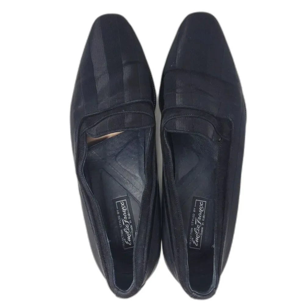 Emilio Franco Black Striped Slip On Loafers